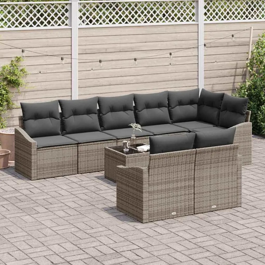 Conjunto de Jantar de Jardim com 8 Peças e Almofadas, Preto, Rattan Si