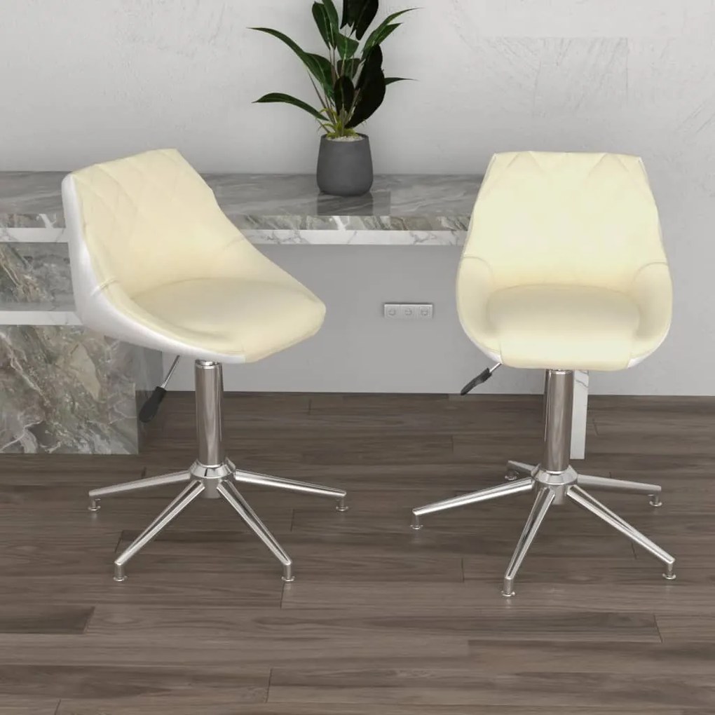 vidaXL Cadeiras de jantar giratórias 2 pcs couro art. creme/branco
