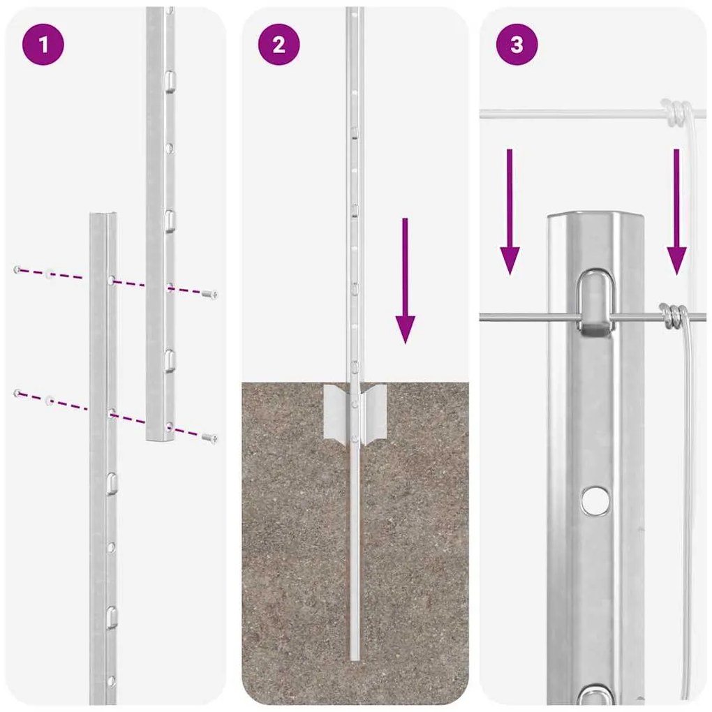 Postes de Cerca vidaXL 22 pcs U-Channel 140 cm Aço Galvanizado