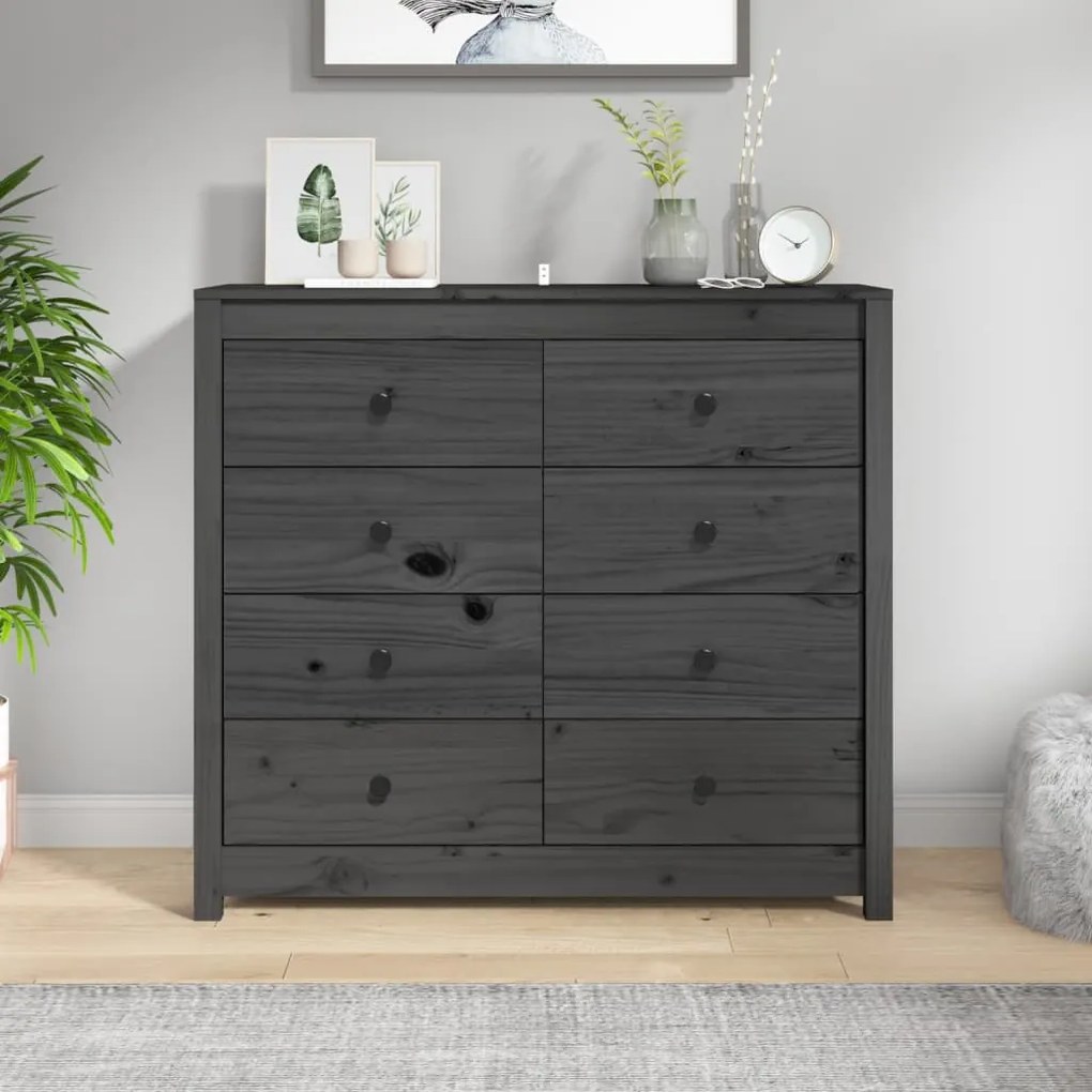 vidaXL Armário de apoio 100x40x90 cm pinho maciço cinza