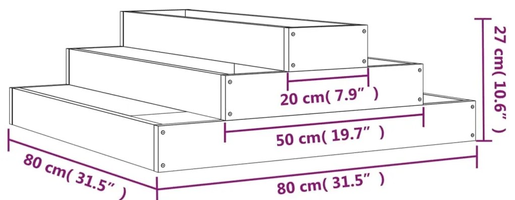 Vaso/floreira 80x80x27 cm pinho maciço branco