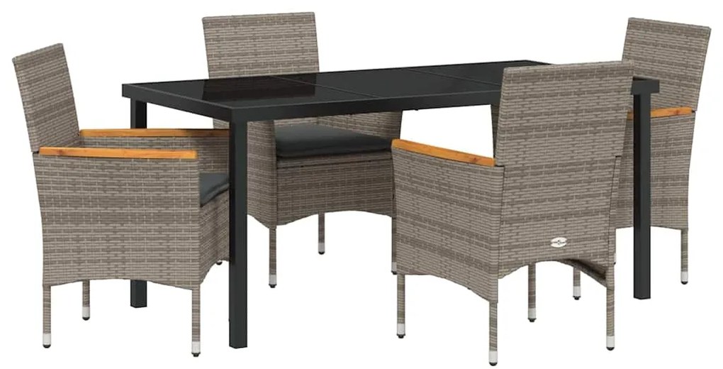 Conjunto de jantar de jardim de 5 peças com almofadas cinzas em rattan