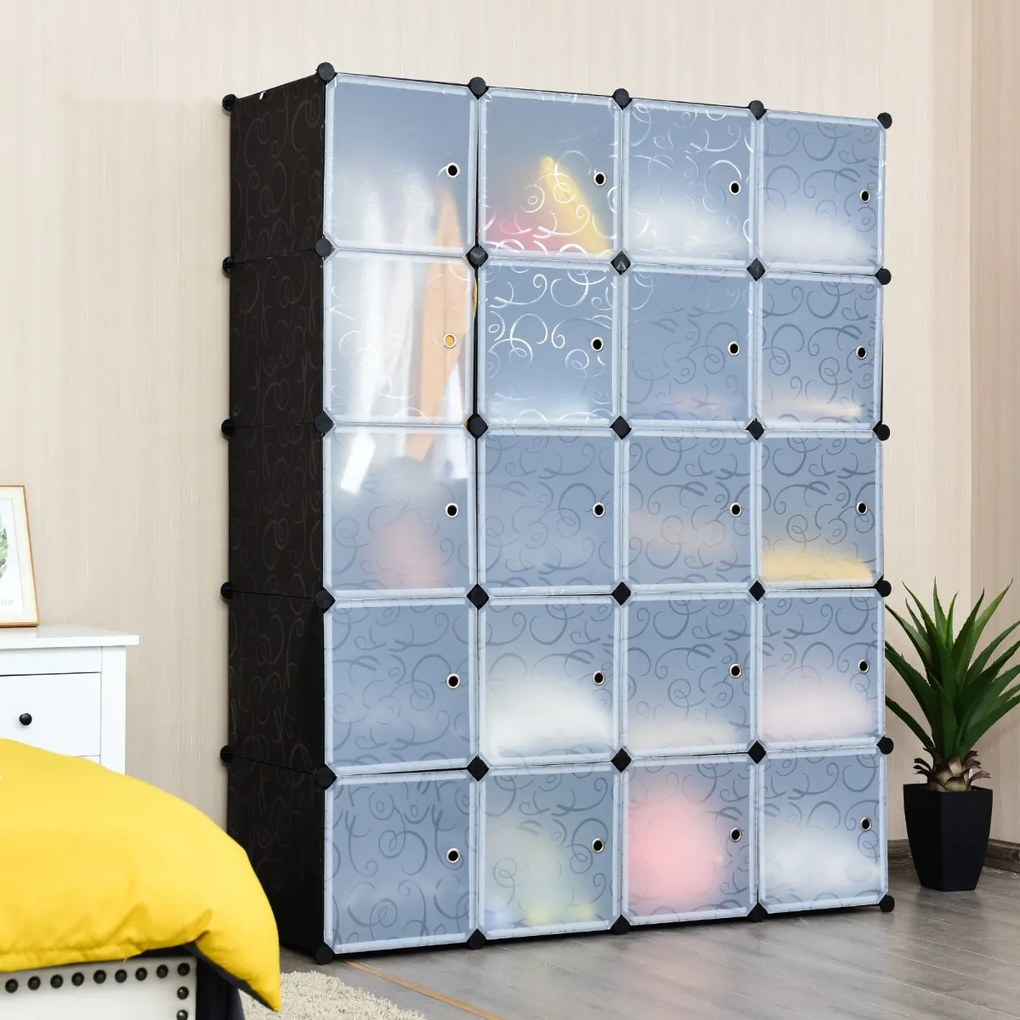 Armário Guarda Roupa Modular com 20 Cubos 35 x 45 x 35 cm Plástico com Portas Fácil de Montar para Sala Quarto