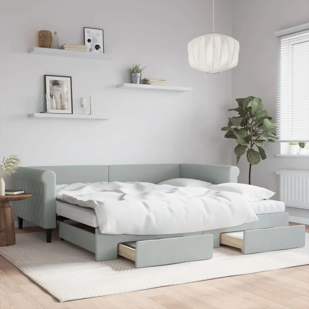 vidaXL Sofá-cama c/ gavetão e gavetas 100x200 cm veludo cinzento-claro