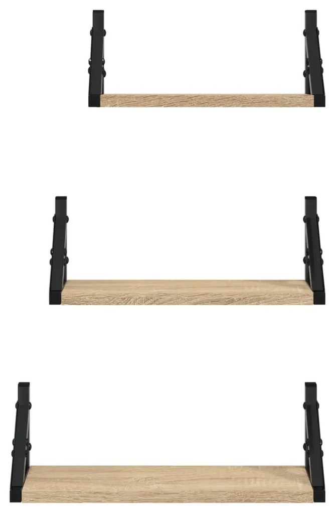 3 pcs prateleiras parede derivados de madeira carvalho sonoma