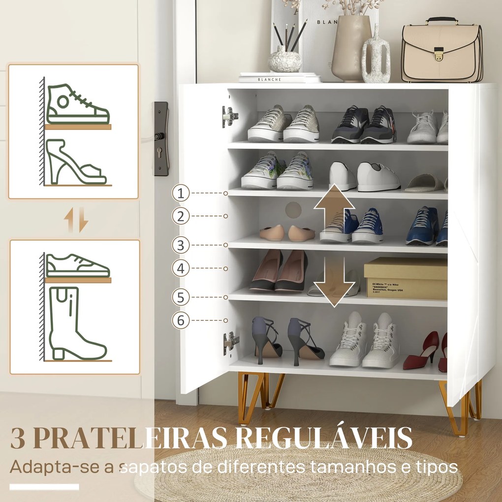 Móvel Sapateira de Entrada Armário Sapateira com Prateleiras Ajustáveis para 15-20 Pares de Sapatos 72x31,5x95 cm Branco