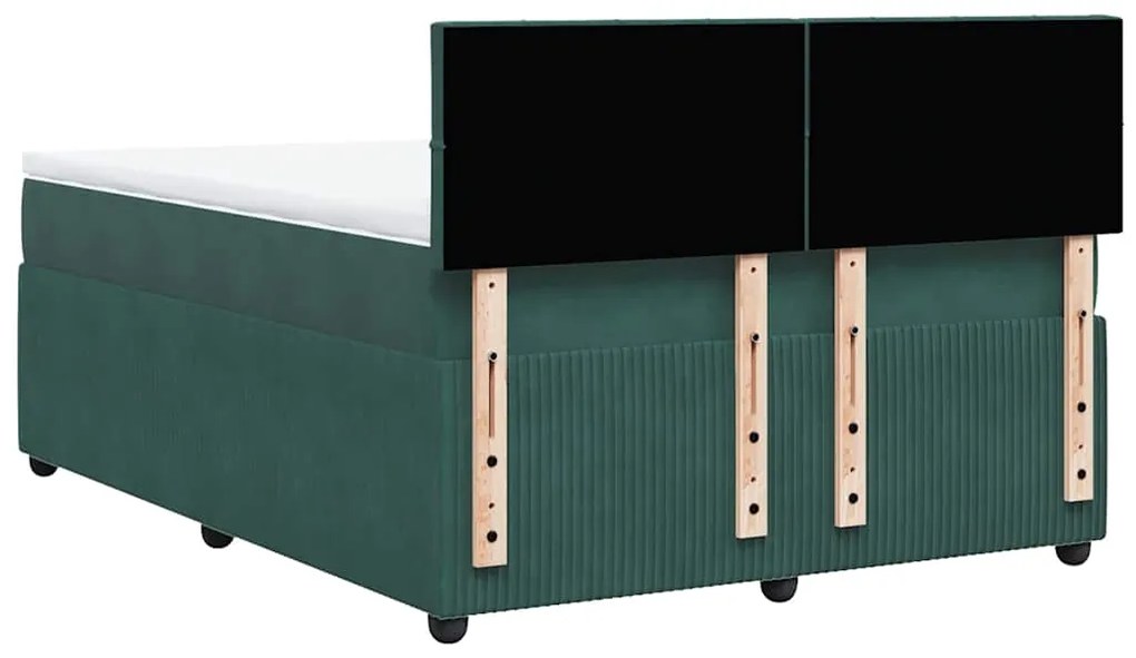 Cama com molas/colchão 160x200 cm veludo verde-escuro