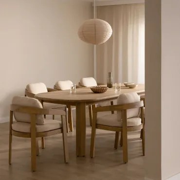 Conjunto De Mesa Oval 240x100 Cm Em Madeira De Acácia E 8 Cadeiras De Jantar Em Madeira De Acácia Uleno Marrom Acácia Claro - Sklum