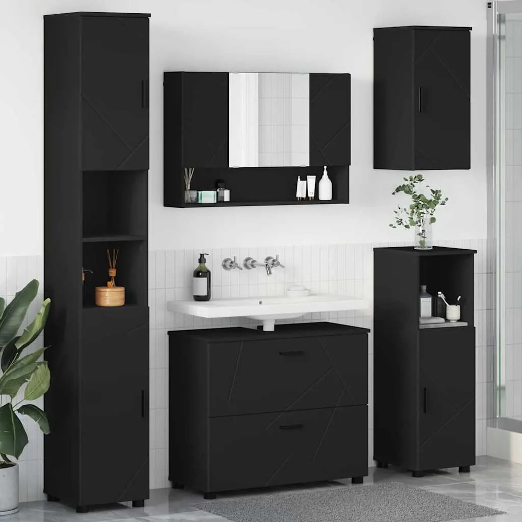 vidaXL Conjunto de Móveis para Banheiro 5 pcs Preto 30 x 35 x 192 cm