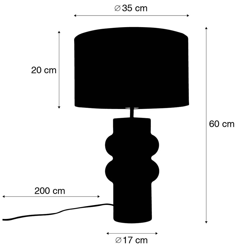 Candeeiro de mesa design preto com abajur em tecido cinzento claro 35 cm - Alisia Design