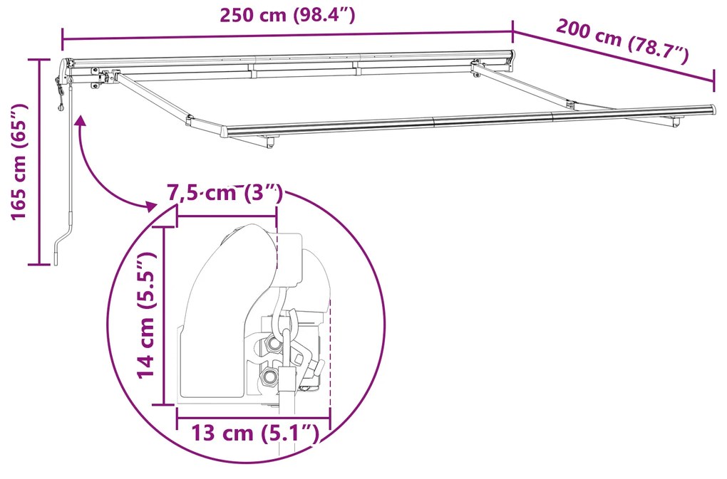 Estrutura de Toldo Elétrico Retrátil 2.5x2 cm Metal