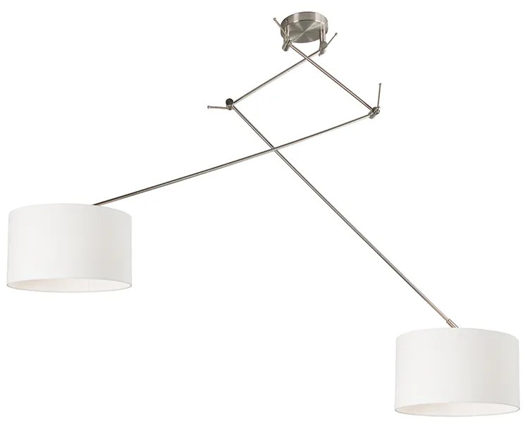 Candeeiro de suspensão em aço com abajur 35 cm branco ajustável 2 luzes - Blitz Moderno