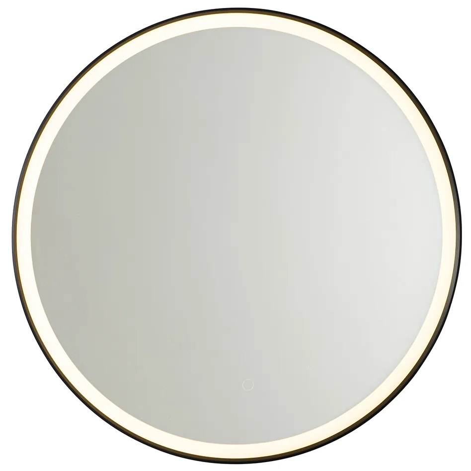Espelho de casa de banho preto 70 cm incl. LED regulável em 3 níveis com toque redondo - Miral