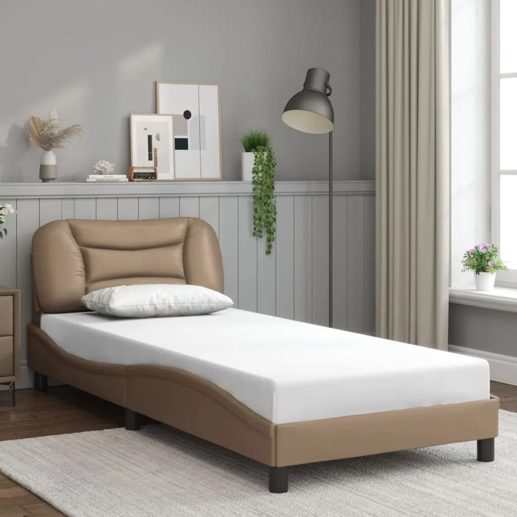 Estrutura de cama c/ luzes LED 80x200cm couro artif. cappuccino