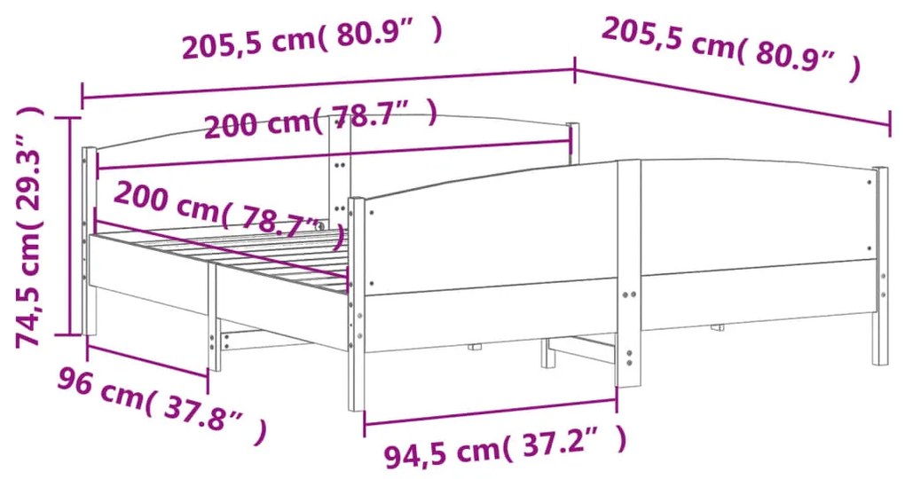 Cama sem colchão 200x200 cm pinho maciço castanho-mel