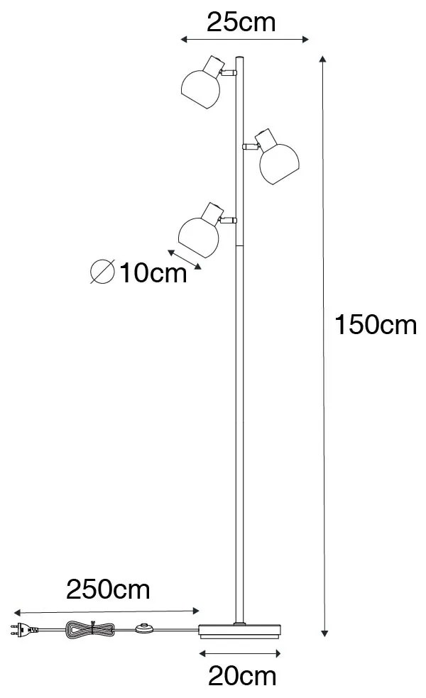 Candeeiro de pé inteligente dourado com vidro rosa 3 luzes incluindo 3 Wifi P45 - Vidro