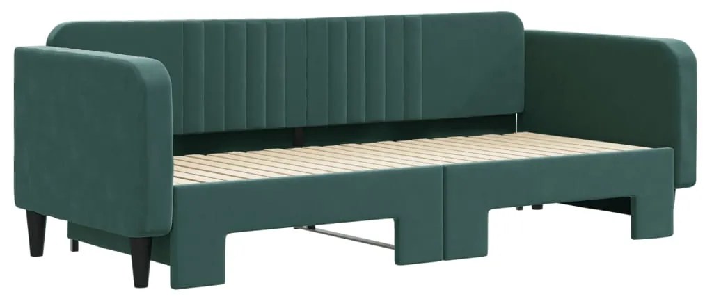 Sofá-cama com gavetão 90x200 cm veludo verde-escuro