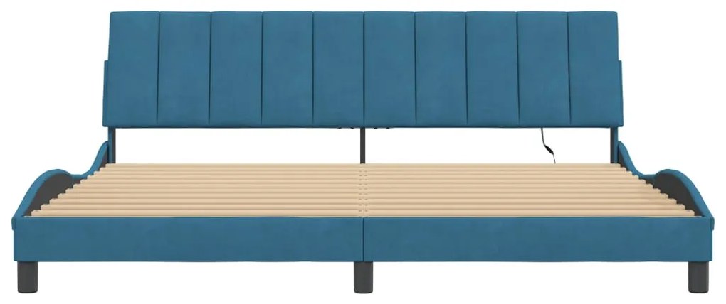 Estrutura de cama c/ luzes LED 200x200 cm veludo azul