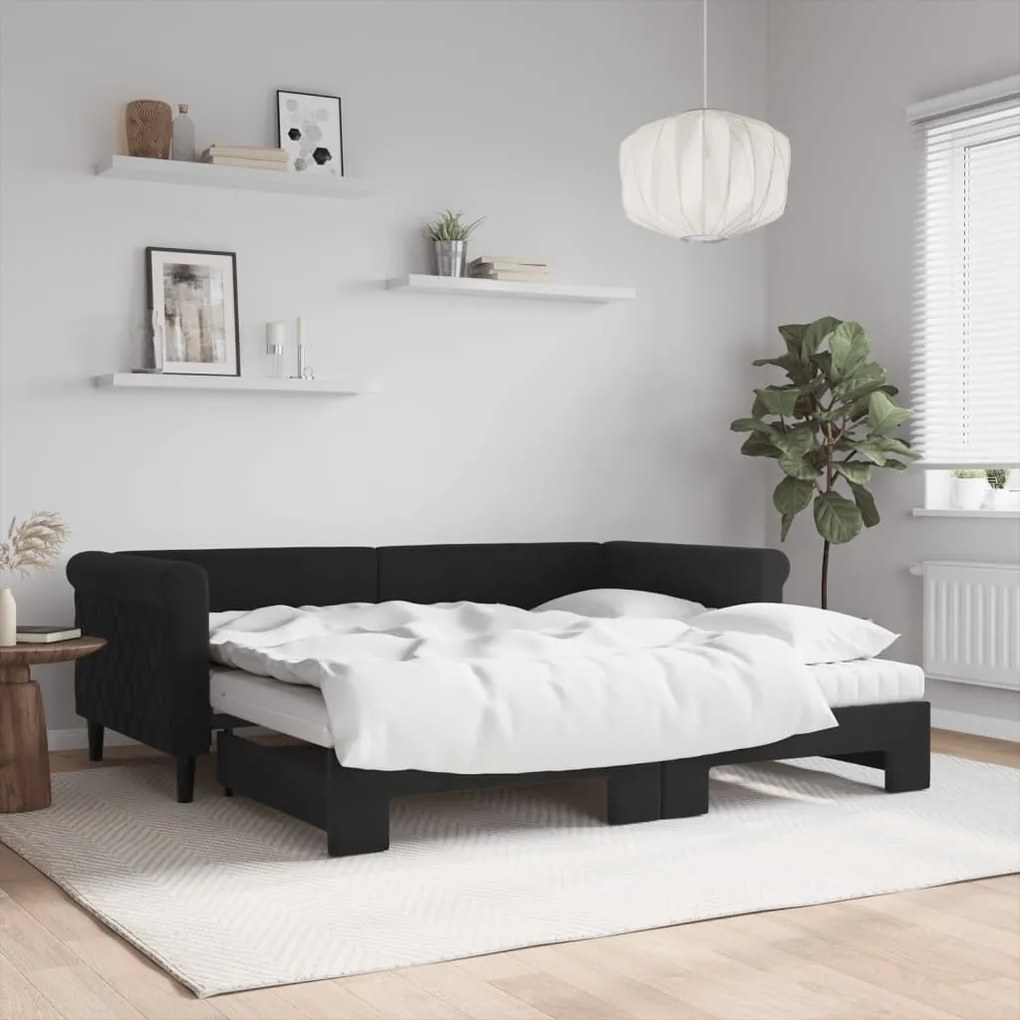 vidaXL Sofá-cama com gavetão e colchões 90x190 cm veludo preto