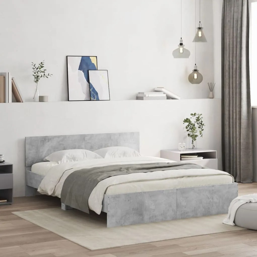 vidaXL Estrutura de cama com cabeceira 140x200 cm cinzento cimento
