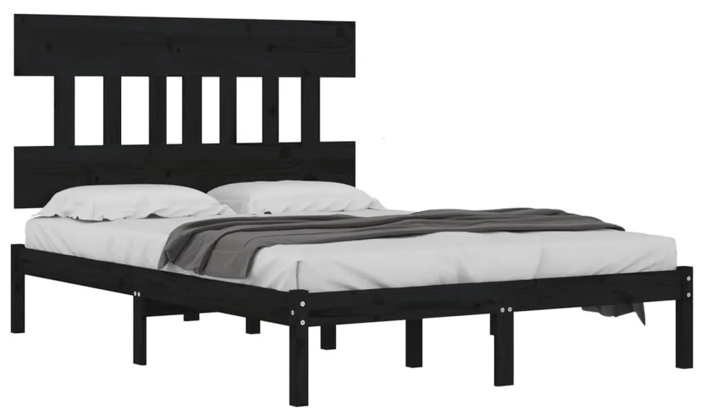 Estrutura de cama 140x200 cm madeira maciça preto