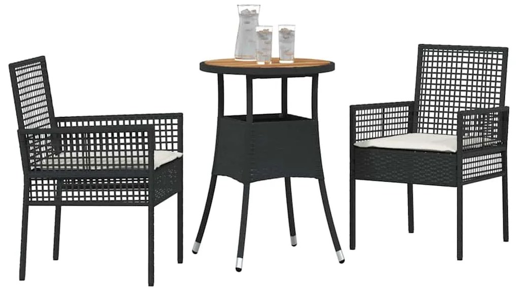 Conjunto de Jantar de 3 Peças Preto Rattan Sintético