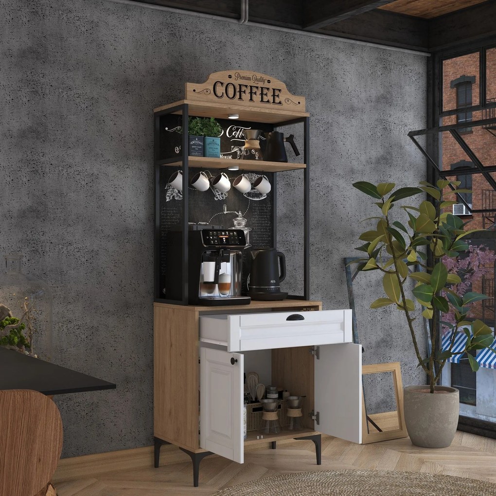 Armário Alto de Cozinha "Avellano" - Nogueira e Branco - 70x170.4x40cm