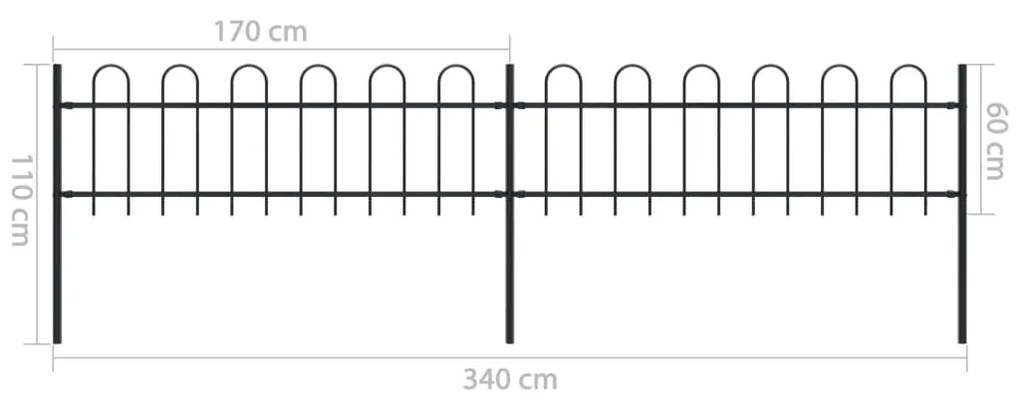 Cerca de jardim com topo em aros 3,4x0,6 m preto