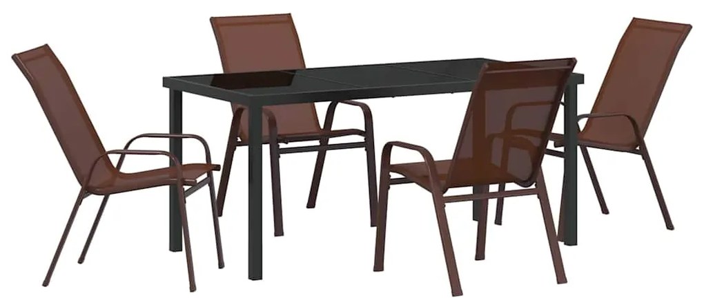 Conjunto de Jantar de Jardim com 5 Peças, Marrom, Textileno e Aço