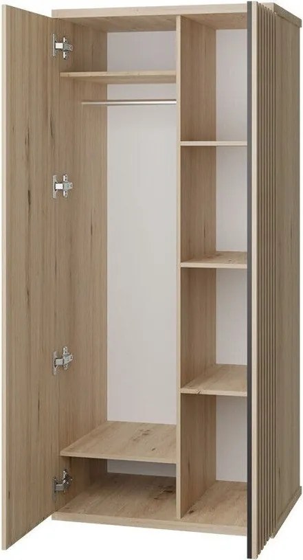 Roupeiro Venmava 100, Preto, Carvalho Artisan, 191x86x58cm, 69 kg, Portas para roupeiro: Com dobradiças, Número de prateleiras: 4, Número de prateleiras: 4