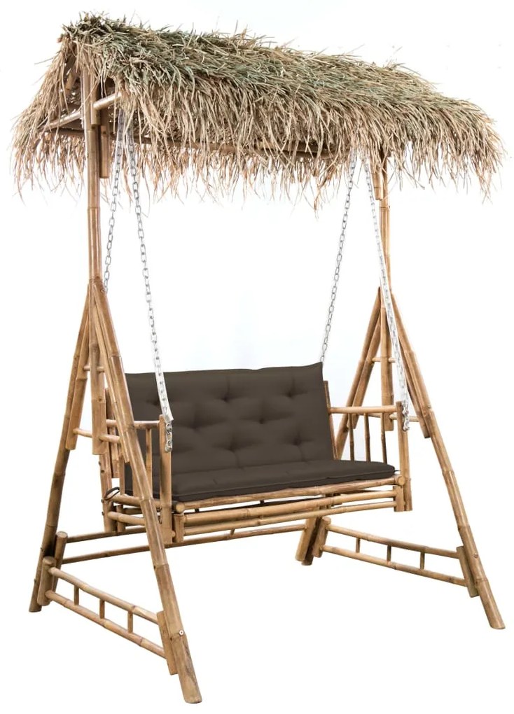 Banco baloiço 2 lug. bambu c/ folhas palmeira e almofadão 202cm