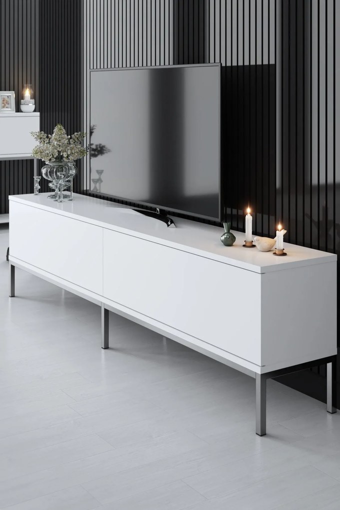 Móvel TV Lord – Branco e Prateado – 180 x 47 x 30 cm