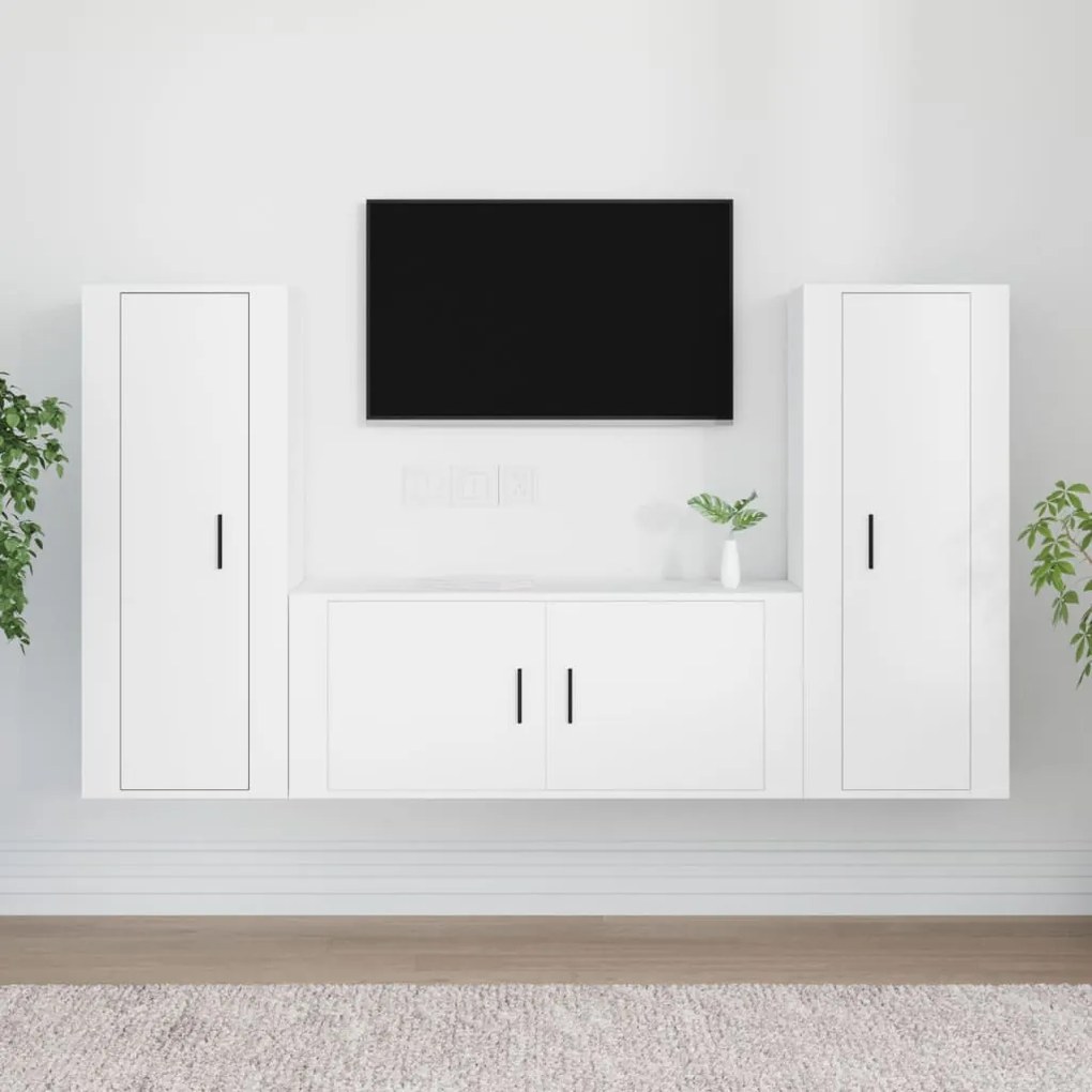 3188758 vidaXL Conjunto móveis de TV 3 pcs madeira processada branco