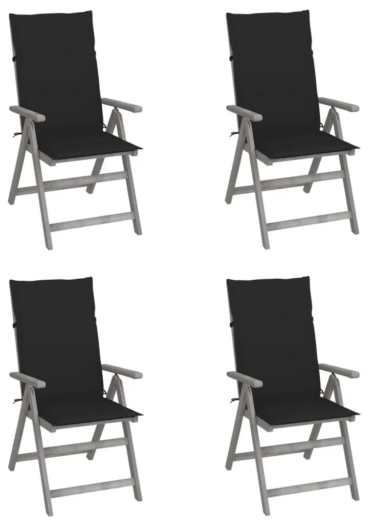 vidaXL Cadeiras jardim reclináveis c/ almofadões 4 pcs acácia maciça