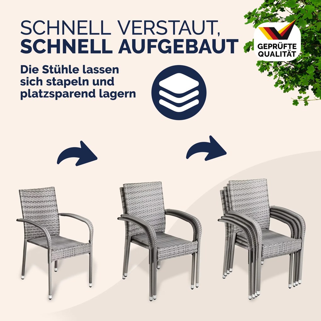 Conjunto de 4 Cadeiras jardim empilhável Comfort em Polyrattan cinzentas