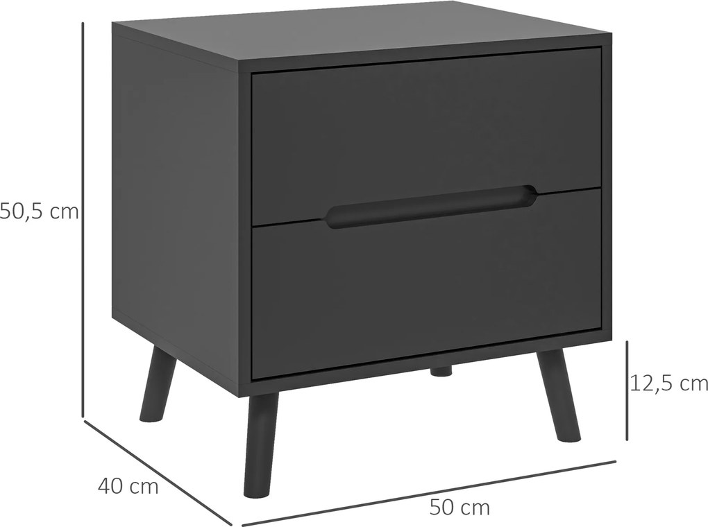 Mesa de cabeceira com 2 gavetas  50 x 40 x 50,5 cm, estilo moderno, para quarto ou sala preta