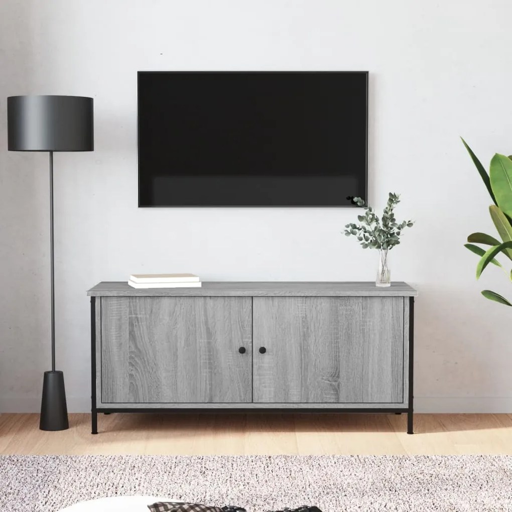 Móvel TV c/ portas 102x35x45 cm deriv. madeira cinzento sonoma