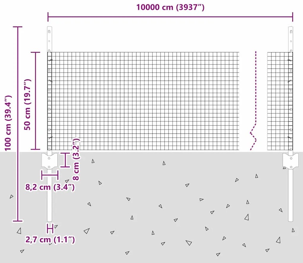 Cerca de Arame Soldado com 44 Estacas Cinza 0.5x100 m Aço
