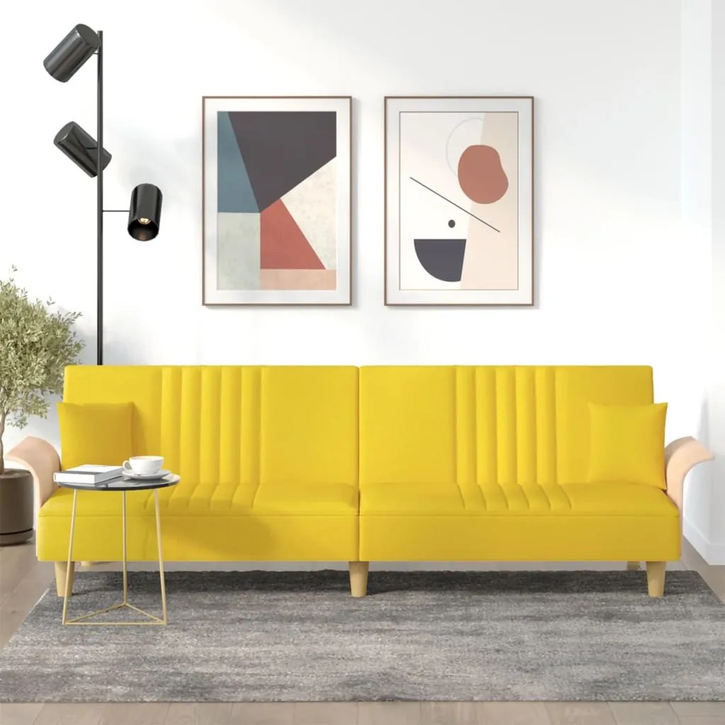 vidaXL Sofá-cama com apoio de braços tecido amarelo-claro