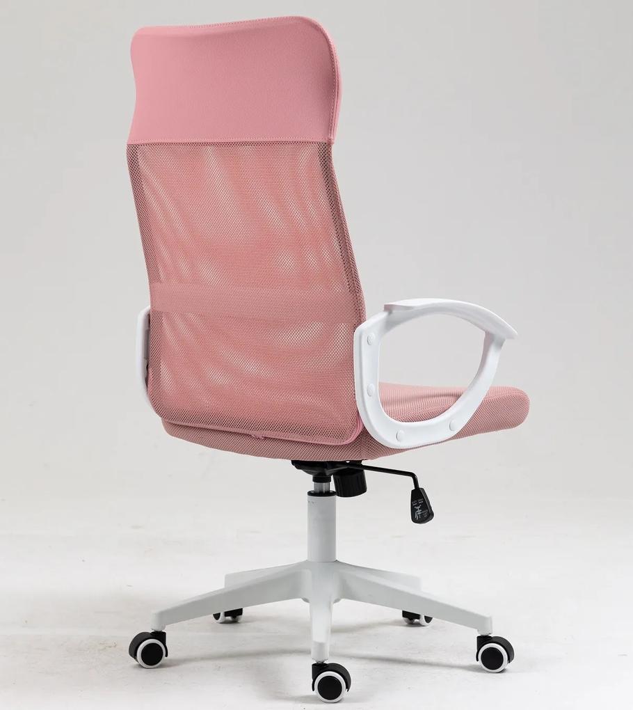 Cadeira de escritório VERTON, branco, rede e tecido rosa