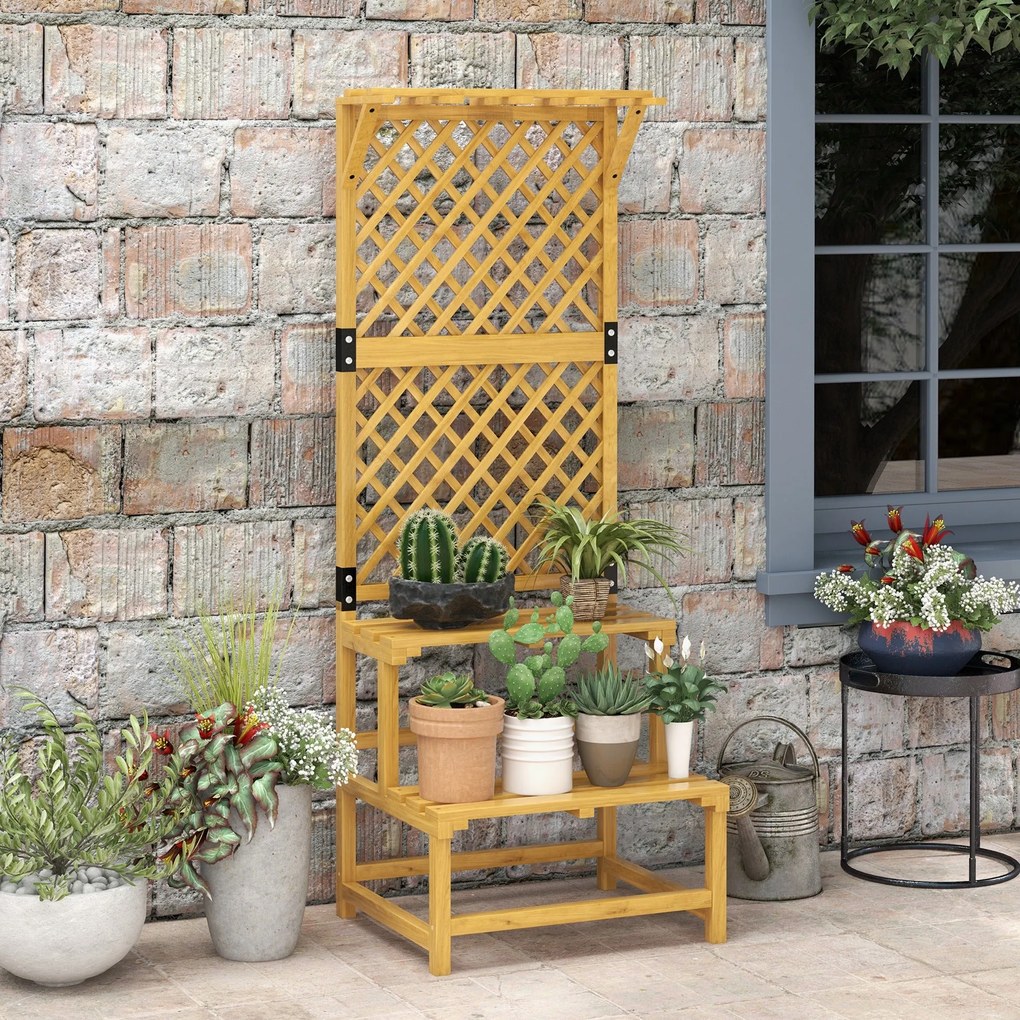 Suporte para Plantas de Madeira com Treliça Suporte para Vasos de 2 Ní