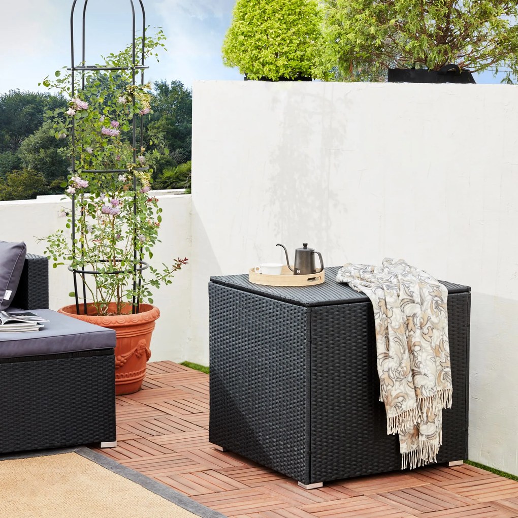 Caixa Arrumação Jardim para almofadas Polyrattan 75 x 75 x 70 cm 318L Preta