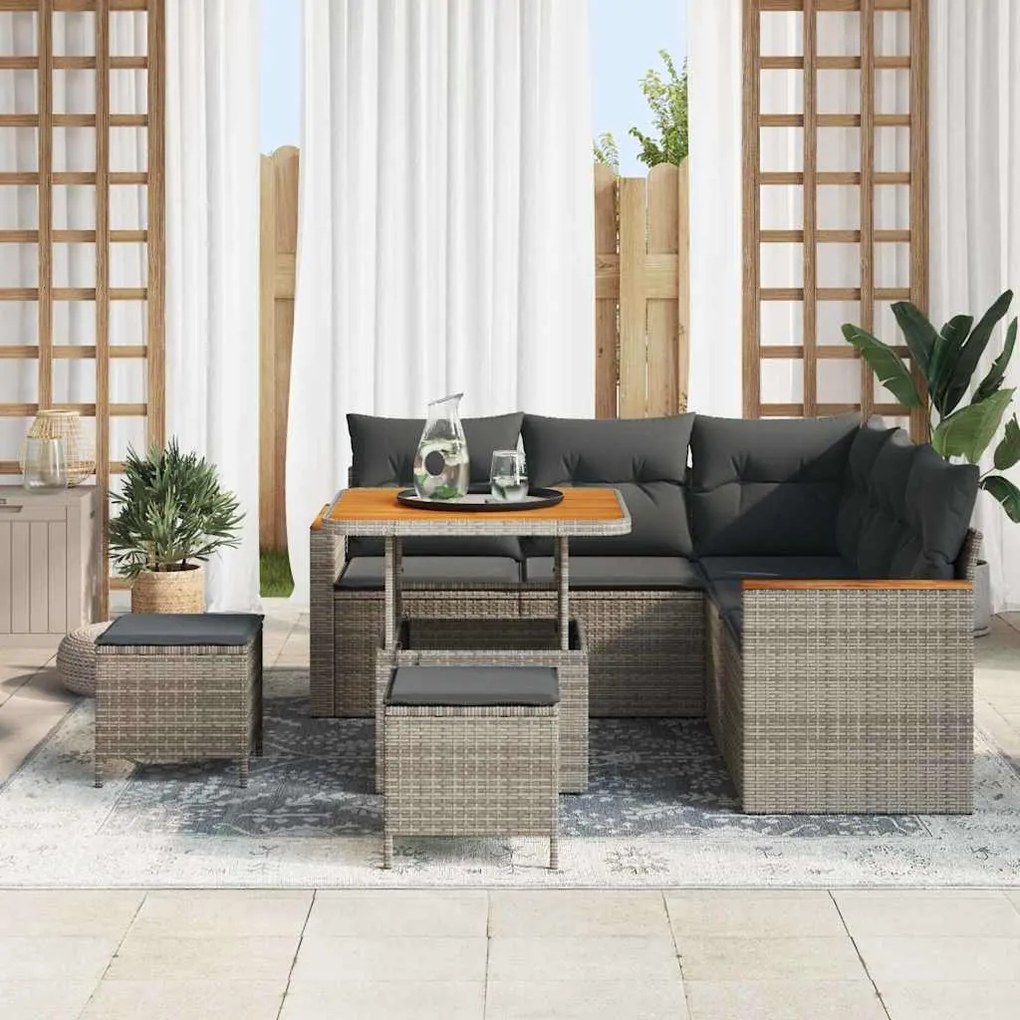 Conjunto de Sofá de Jardim com 8 Peças e Almofadas Cinzas