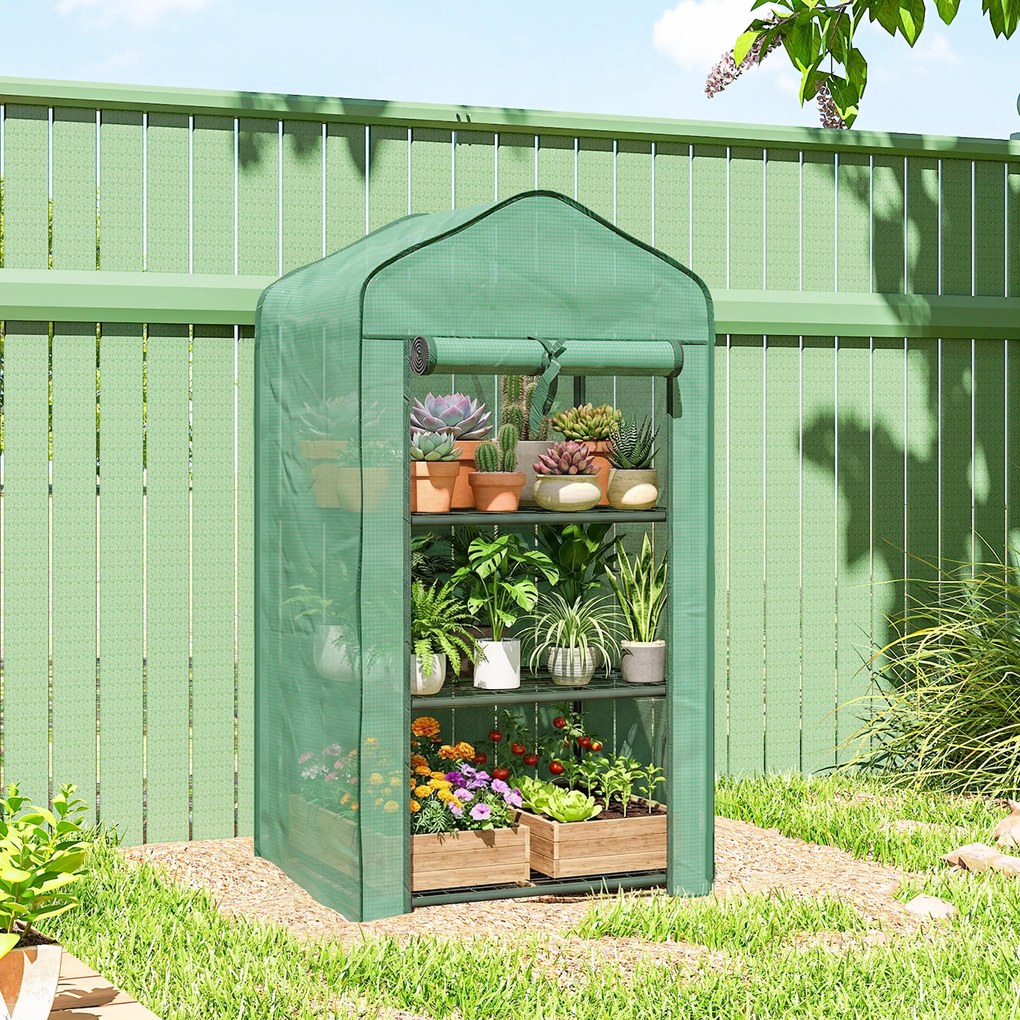 Estufa de jardim 59 x 39 x 127 cm com prateleiras de 3 níveis, estufa de varanda, lona reforçada com PE, estrutura em aço,, verde