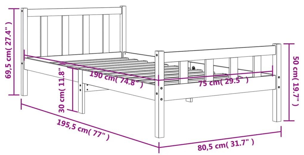 Cama sem colchão 75x190 cm madeira de pinho maciça castanho-mel