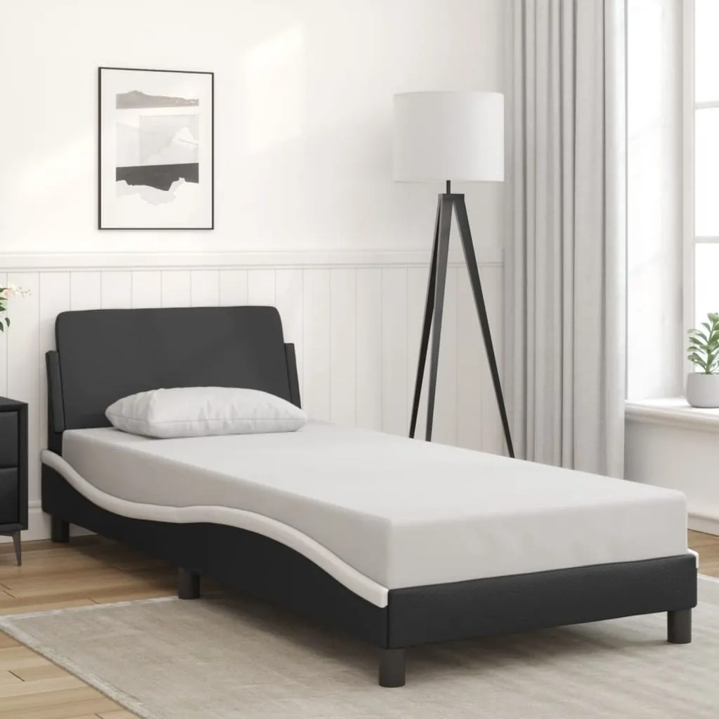 Estrutura de cama c/ cabeceira couro artificial 90x190cm