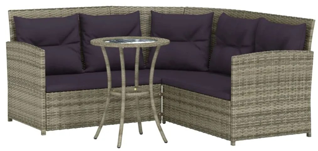 2 pcs conjunto de sofás formato L c/ almofadões vime PE cinza
