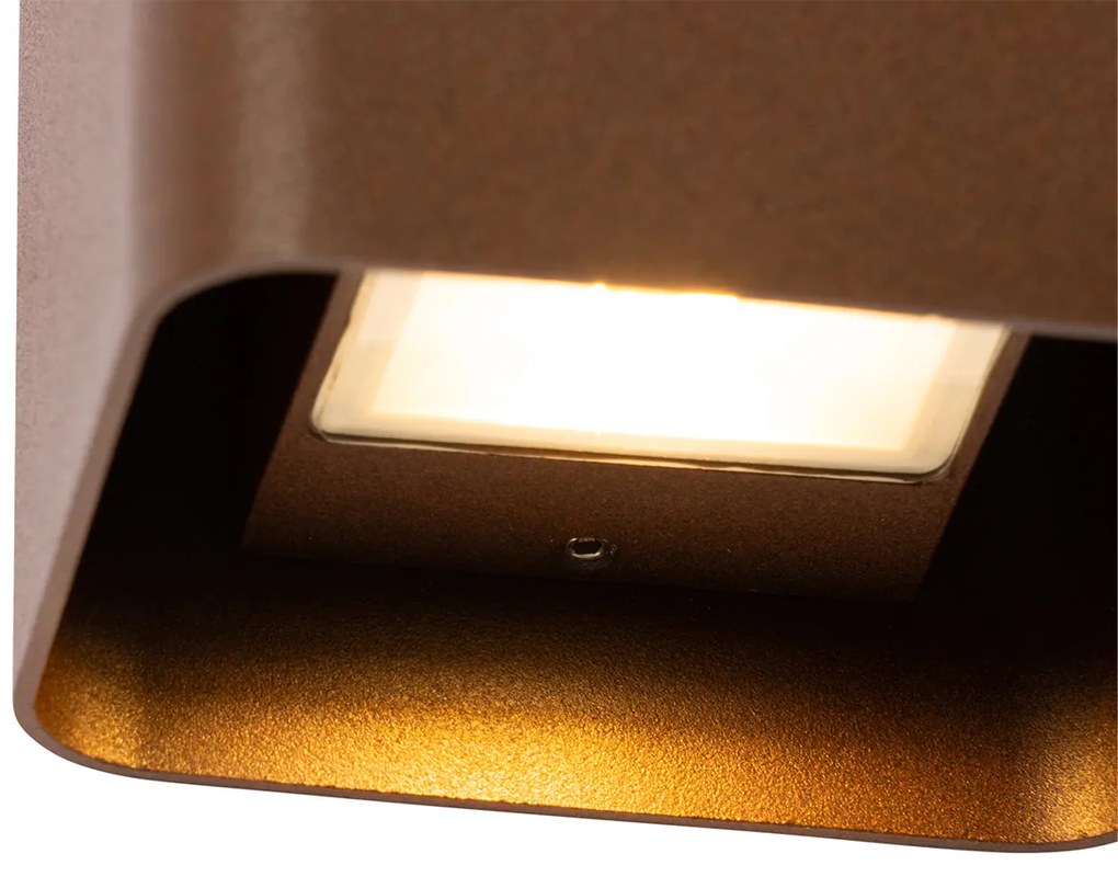 Candeeiro de parede moderno castanho ferrugem com LED IP54 quadrado - Evi