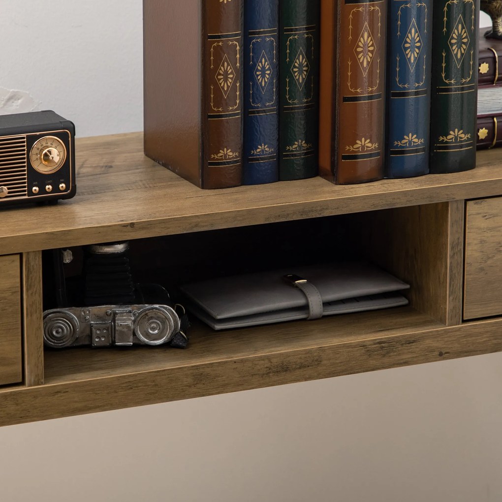 HOMCOM Consola Móvel de Entrada com 2 Gavetas Prateleira Aberta e Pés de Aço para Sala de Estar Corredor Estilo Moderno 120x29x79cm Madeira e Bronze