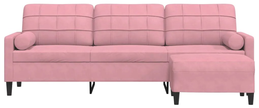 Sofá de 3 lugares com apoio de pés 210 cm veludo rosa